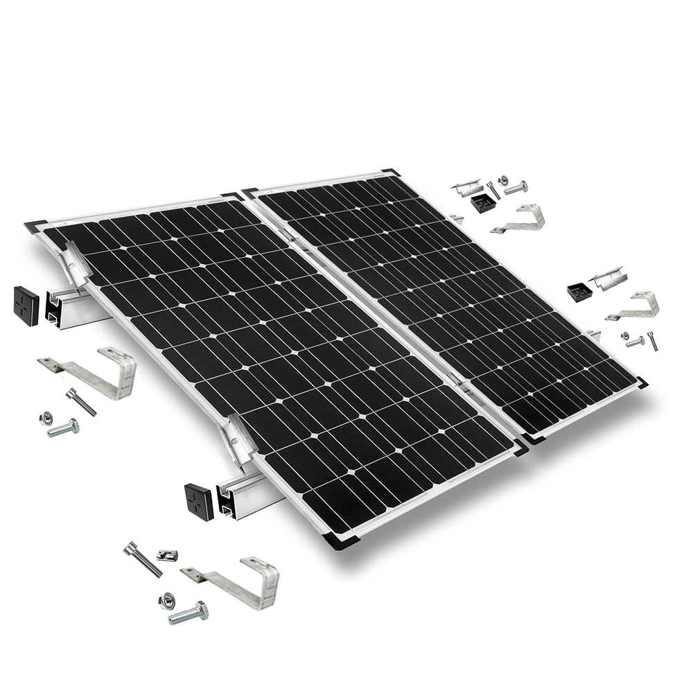 Kit de fixation avec crochets de toit en queue de castor pour montage sur toit incliné 2 panneaux solaires hauteur de cadre 40mm