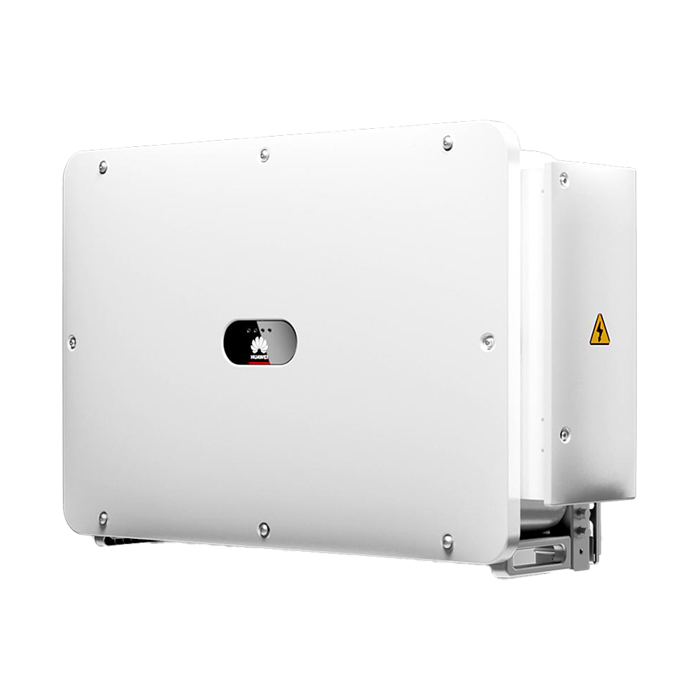 Schrägansicht: Huawei SUN2000-100KTL-M2 Wechselrichter in weißem Gehäuse