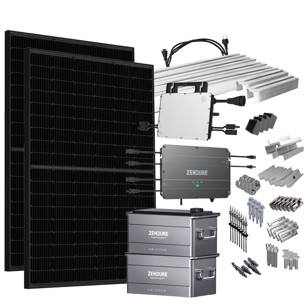 Offgridtec® SolarFlow 1.92 kWh storage tank 860w hms-800w-2t balcony power station with Schuko connection - 5m connection cable - mounting set hanger bolts