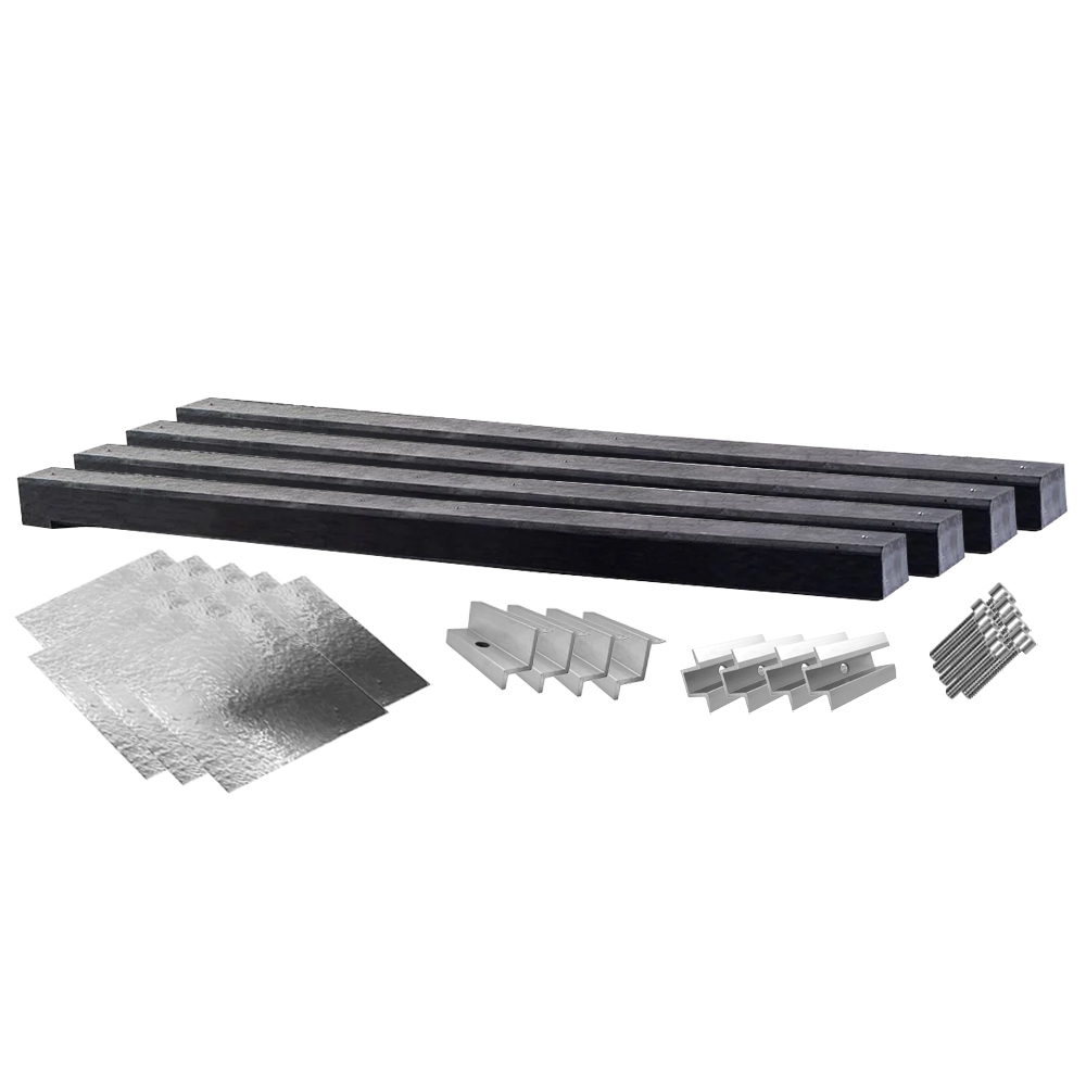 Wattstone PV surélevé Toit plat pour 3 modules solaires 0° Socle en béton Natte de protection du bâtiment doublée d'aluminium Montageset für 3 Solarmodule mit drei 0° Wattstone Betonsockeln, Schutzmatten, Klemmen und Schrauben