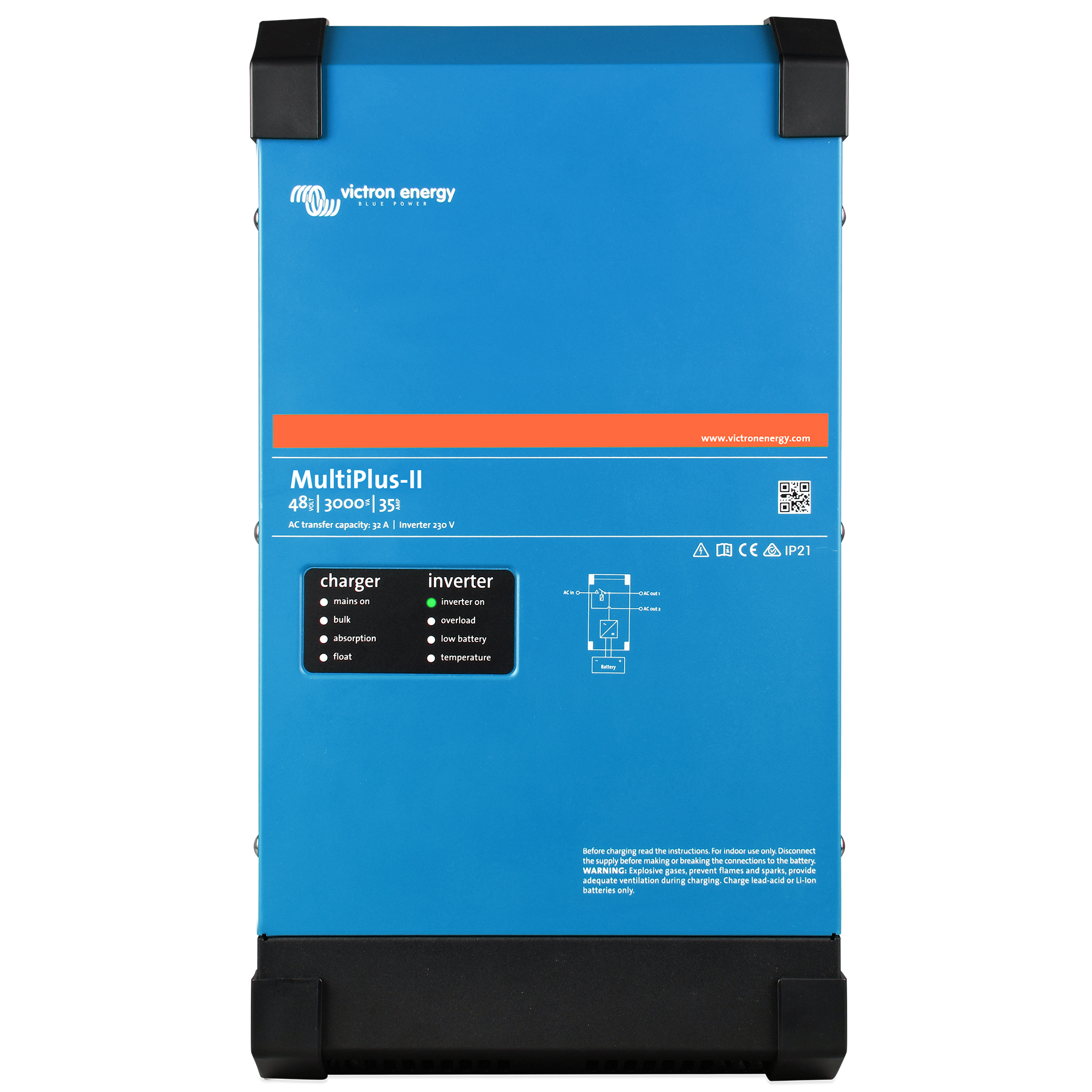 blauer Victron Multiplus in Fronansicht