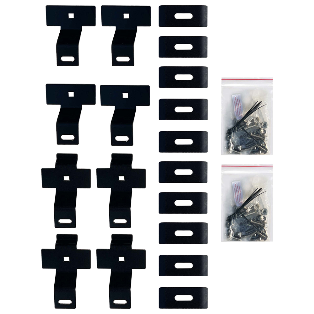 Einzelteile des Wattstone ZaunPV Montagepakets mit Schienen, Platten und Schrauben