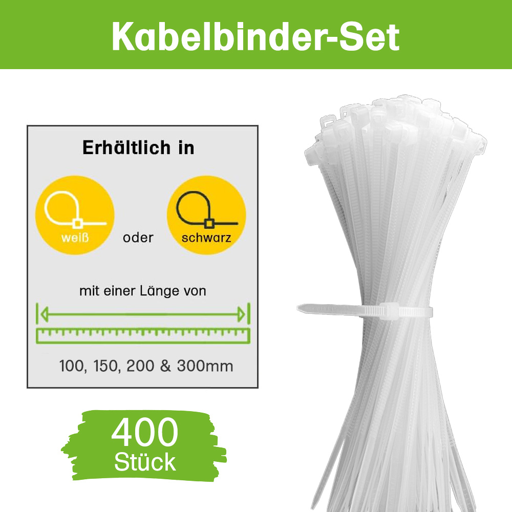 Offgridtec cable ties 400 pcs. white nylon UV-resistant Various lengths 100mm 150mm 200mm 300mm
