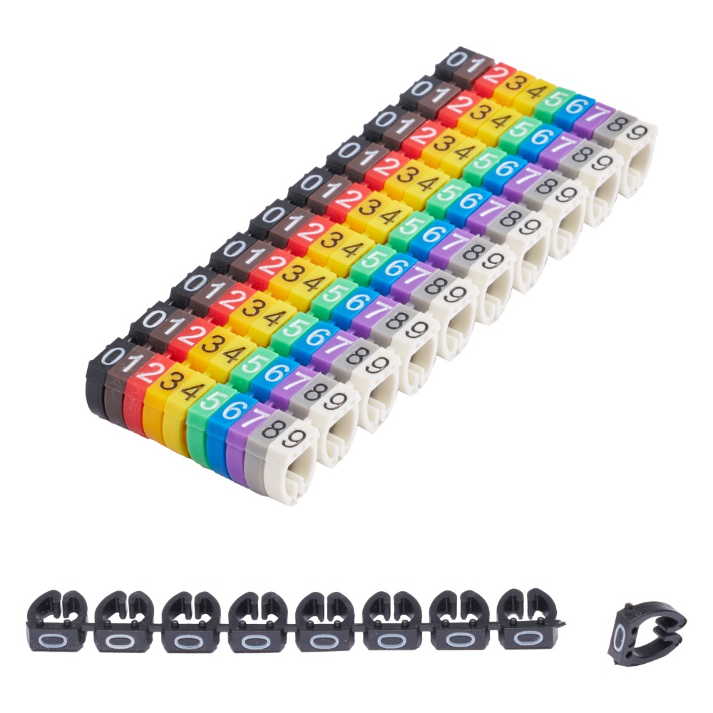 Cable marking clip, 100 pcs. for 6mm², numbers 0 to 9, 10x each