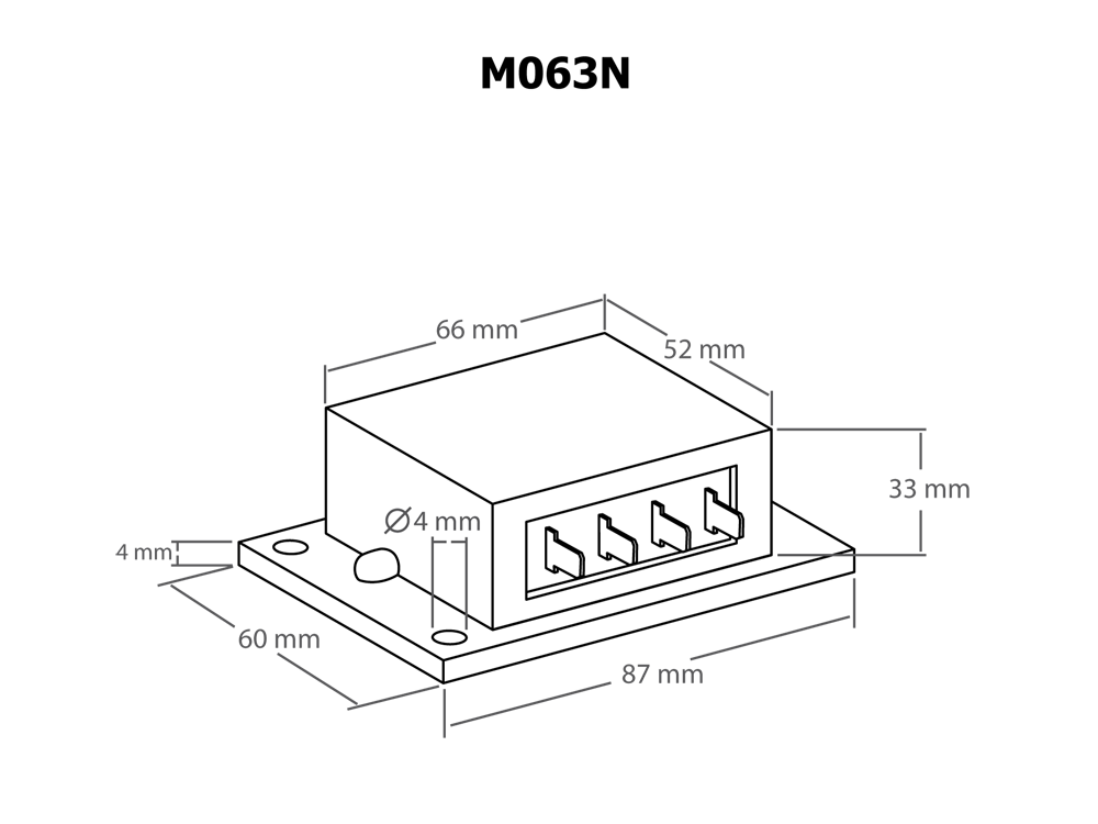 Technische Zeichnung des Kemo M063N Dimmers mit Abmessungen: 87x60x33mm