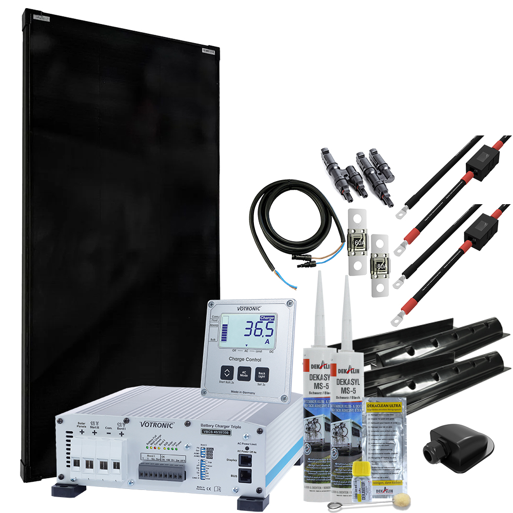 Offgridtec mTriple camping-car Solaranstallation avec 1 x 180w 45/30/350 vbcs Triple Charger et 1247 Charge Control Display