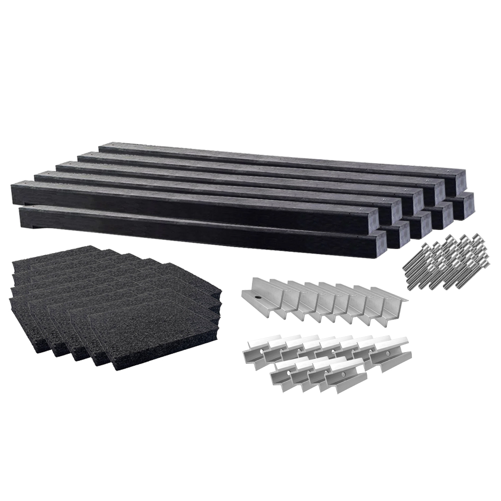 Wattstone Montage PV Est-Ouest sur toit plat pour 8 modules solaires 0° Socle en béton Tapis de protection des constructions noir