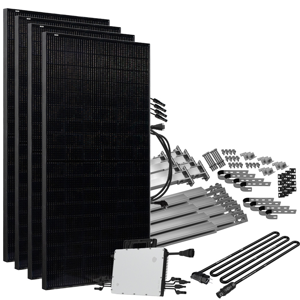 Offgridtec® Solar-Direct 1480W HM-1500 Installation solaire raccordement Schuko - 15m de câble de raccordement - kit de montage balustrade de balcon