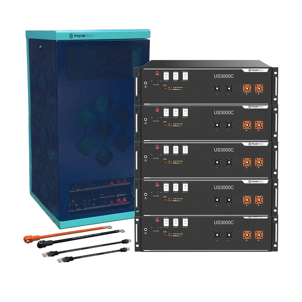 Pylontech 5x us3000c LiFePO4 battery 17.5kWh with inverter connection cable set and battery cabinet