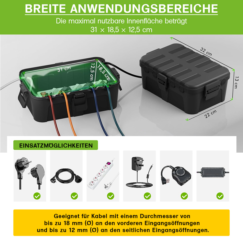 Abbildung verschiedener Kabel und Adapter die in die Kabelbox passen