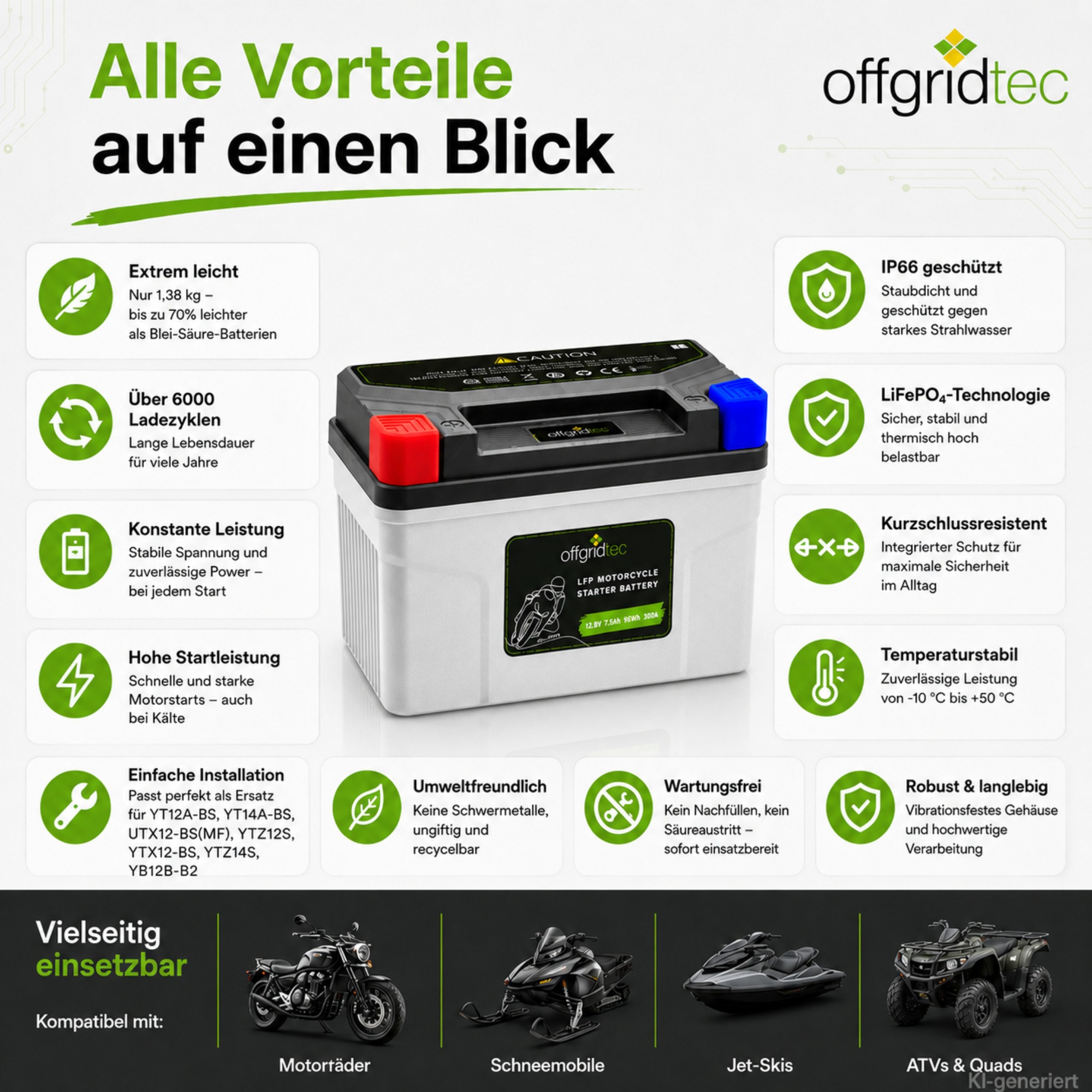 graue Motorradbatterie - alle Vorteile auf einen Blick