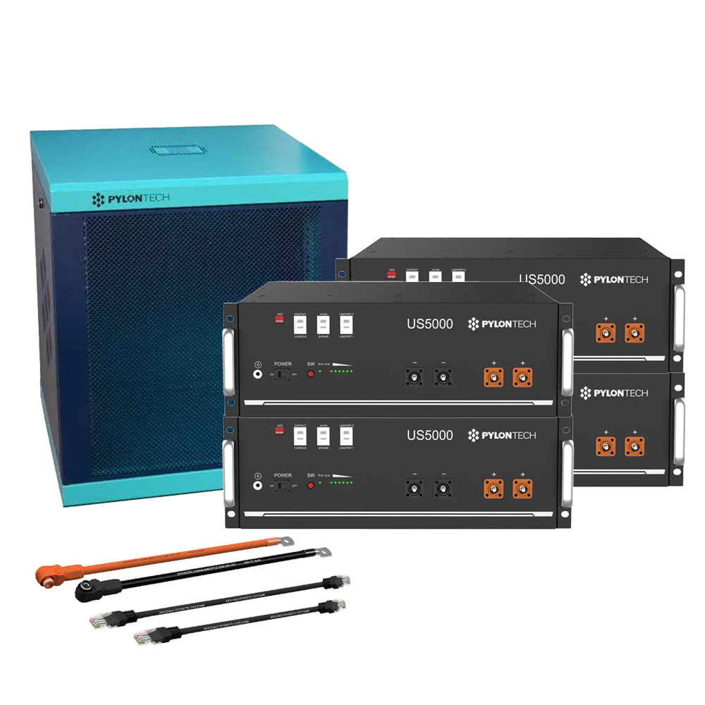 Pylontech 4x us5000 LiFePO4 battery 19.2kWh with inverter connection cable set and battery cabinet