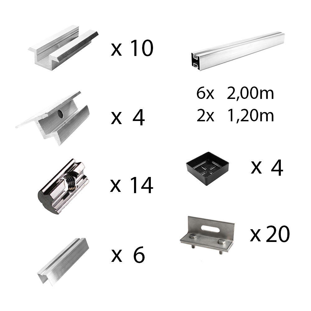 Befestigungskit mit Stehfalzklemmen für Schrägdachmontage 6 Solarpanele Rahmenhöhe 40mm