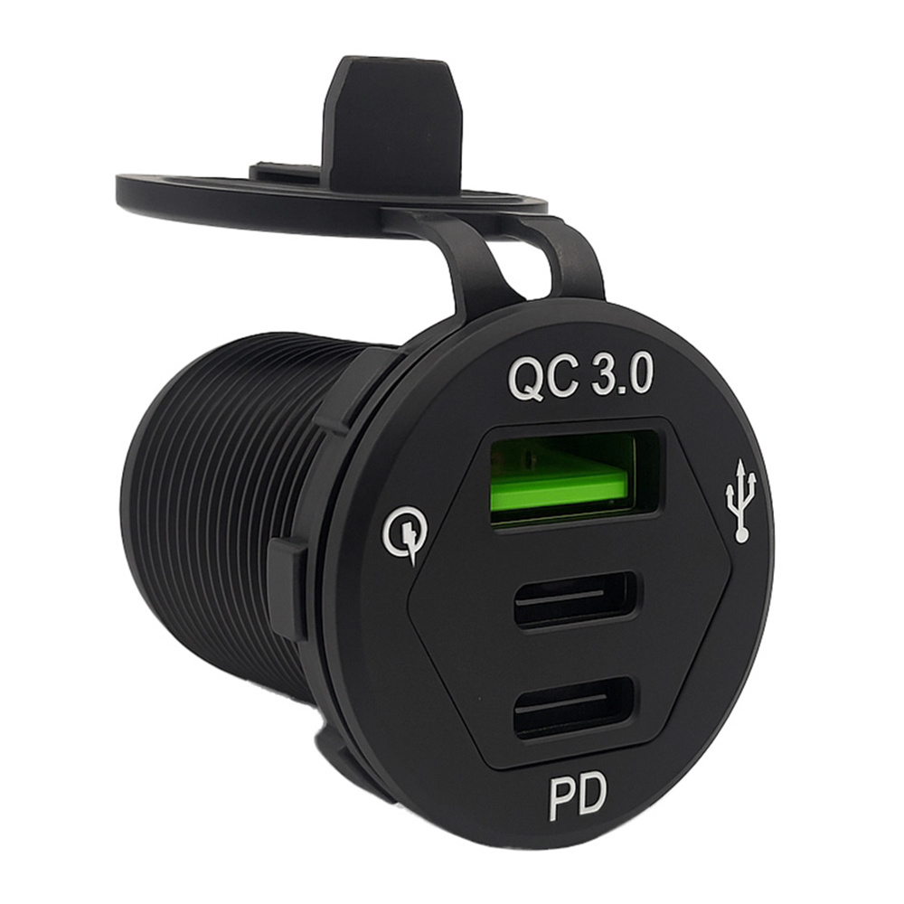 Offgridtec USB-Dreifachsteckdose 12V/24V 2x 18W USB-C und 1x 18W USB-A KFZ-Schnellladeadapter mit Abdeckung