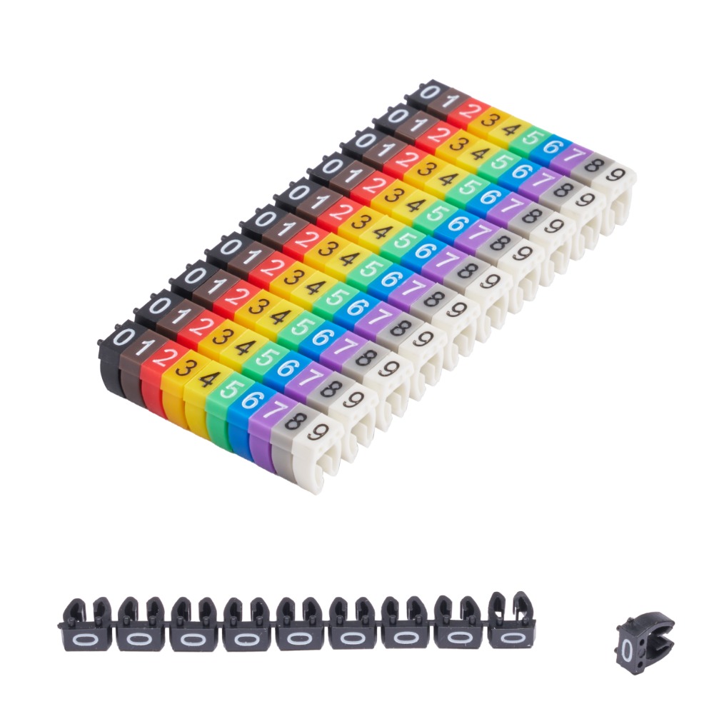 Offgridtec Cable Marker Clips 0–9, 100 pieces, for 2.5 mm² cables, 10 of each number