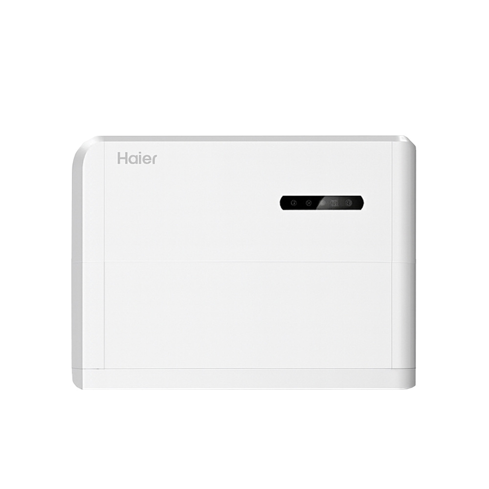 Weißes Haier Smart Cube Speichersystem mit Smart Cube Wechselrichter und ein Batteriemodul