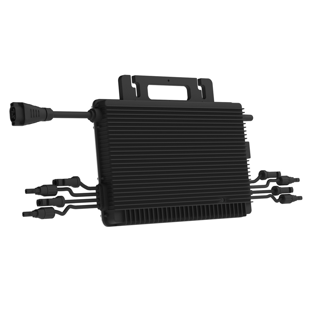 Rückansicht von links: Hoymiles HMS-1600-4WB HiFlow Pro Inverter mit Anschlüssen und Montagelöchern in schwarz