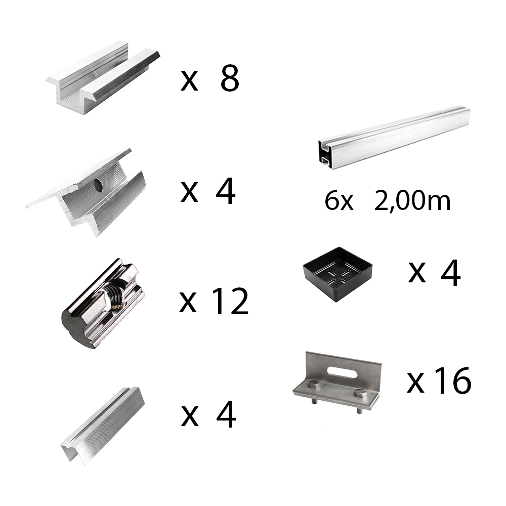 Befestigungskit mit Stehfalzklemmen für Schrägdachmontage 5 Solarpanele Rahmenhöhe 40mm