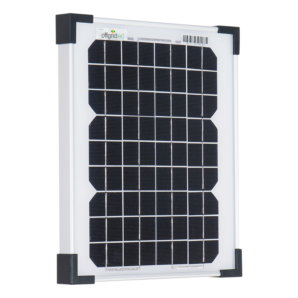 gerahmtes Solarmodul mit blauen Zellen und silbernem Rahmen