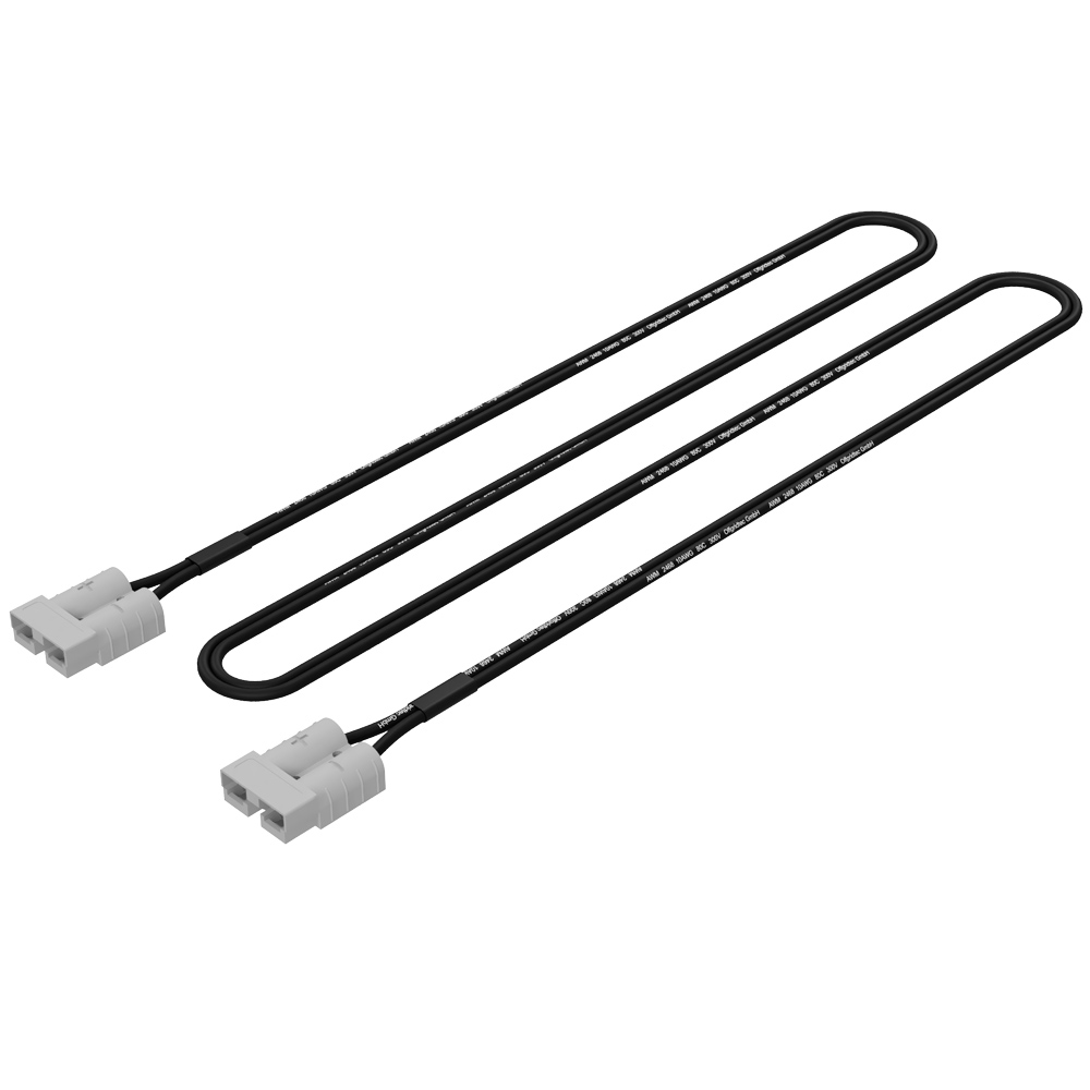 Ausgelegte schwarze Anderson Verlängerungsleitung mit grauen Anderson-Steckern an beiden Enden