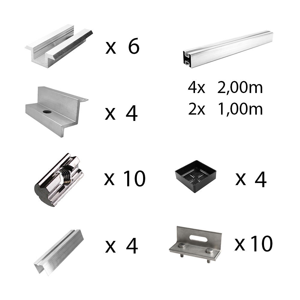 Befestigungskit mit Stehfalzklemmen für Schrägdachmontage 3 Solarpanele Rahmenhöhe 40mm