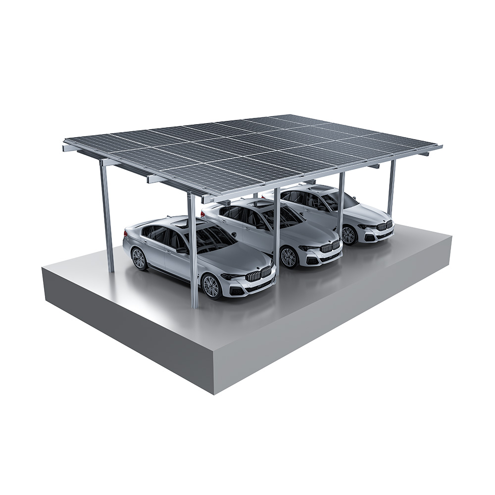Aufgebautes 3er Carport mit PV-Modulen