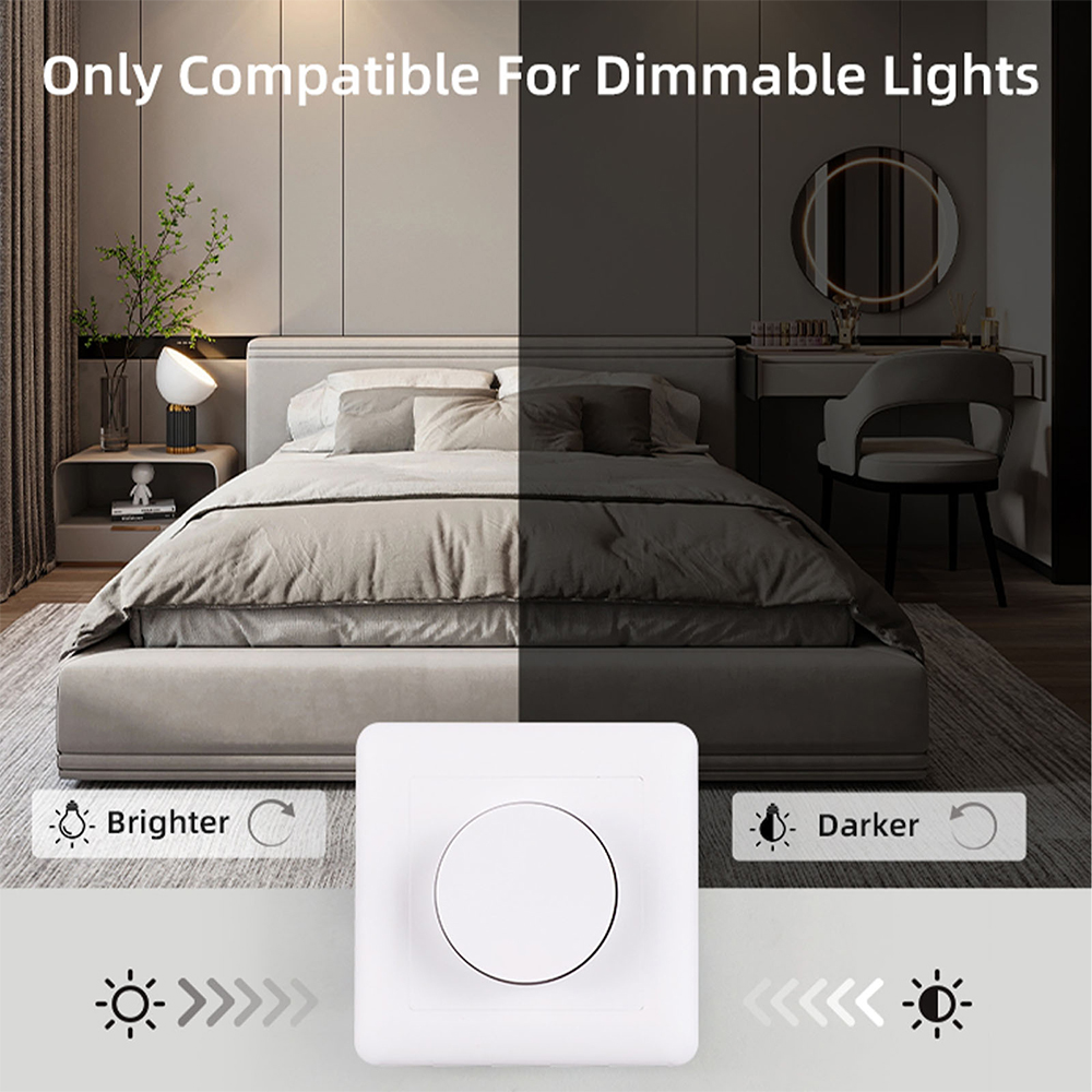 Smart LED dimmer 0.5–100W switch with Tuya, rotary dimmer flush-mounted dimming switch for dimmable LED/halogen 0.5–300W, dimmer for LED lamps, LED dimmer 230V, white