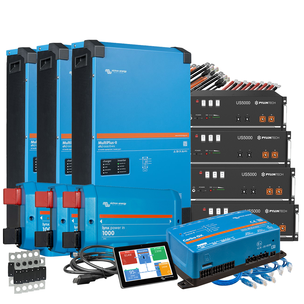 Offgridtec Kit de sauvegarde 19,2kWh Batterie Pylontech LiFePO4 - Victron MultiPlus II 48/10000 Onduleur 3 phases
