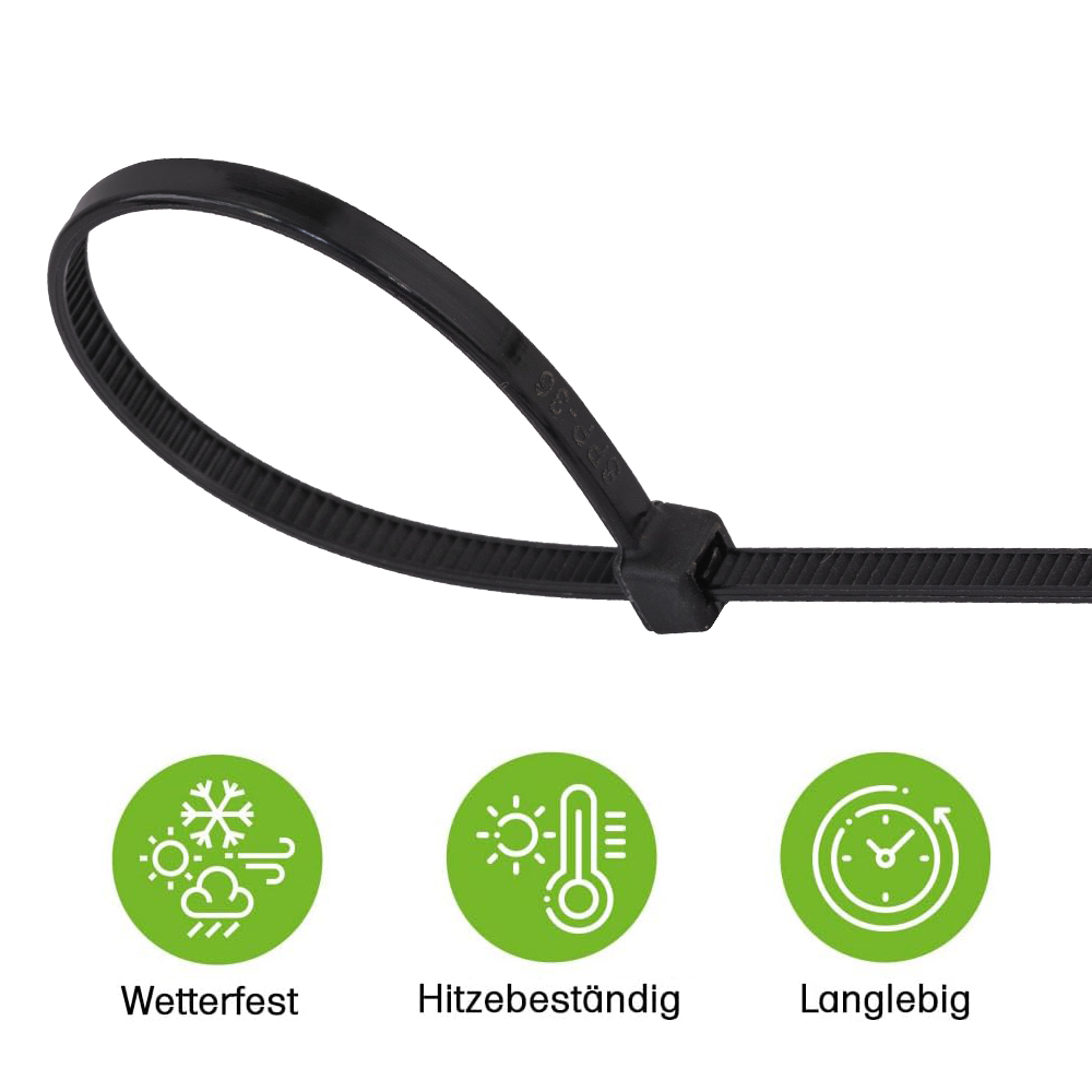 Offgridtec cable ties 1000 pcs. black nylon UV-resistant Various lengths 100mm 150mm 200mm 250mm 300mm