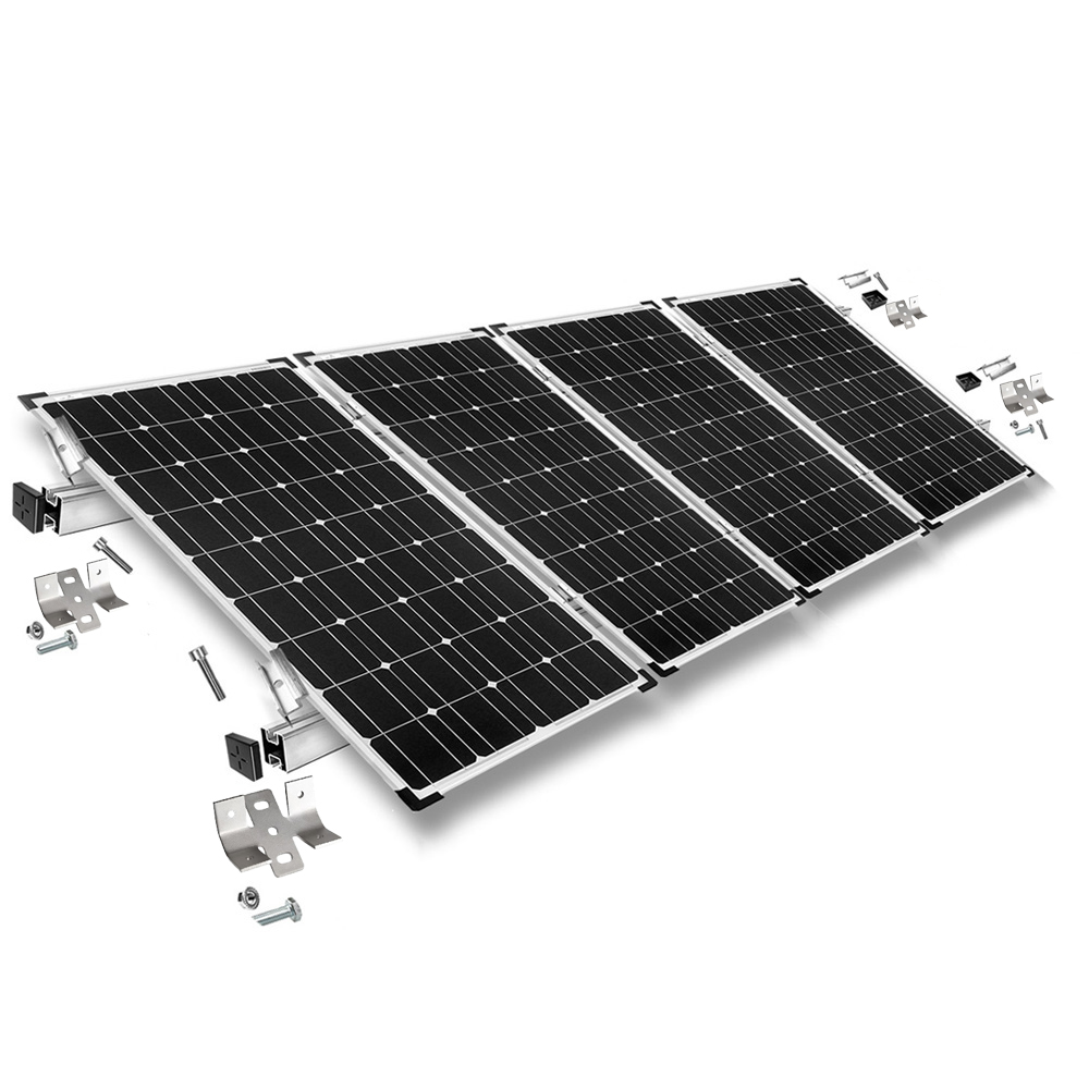 Befestigungskit in silber für vier Solarmodule mit 40mm Rahmenhöhe