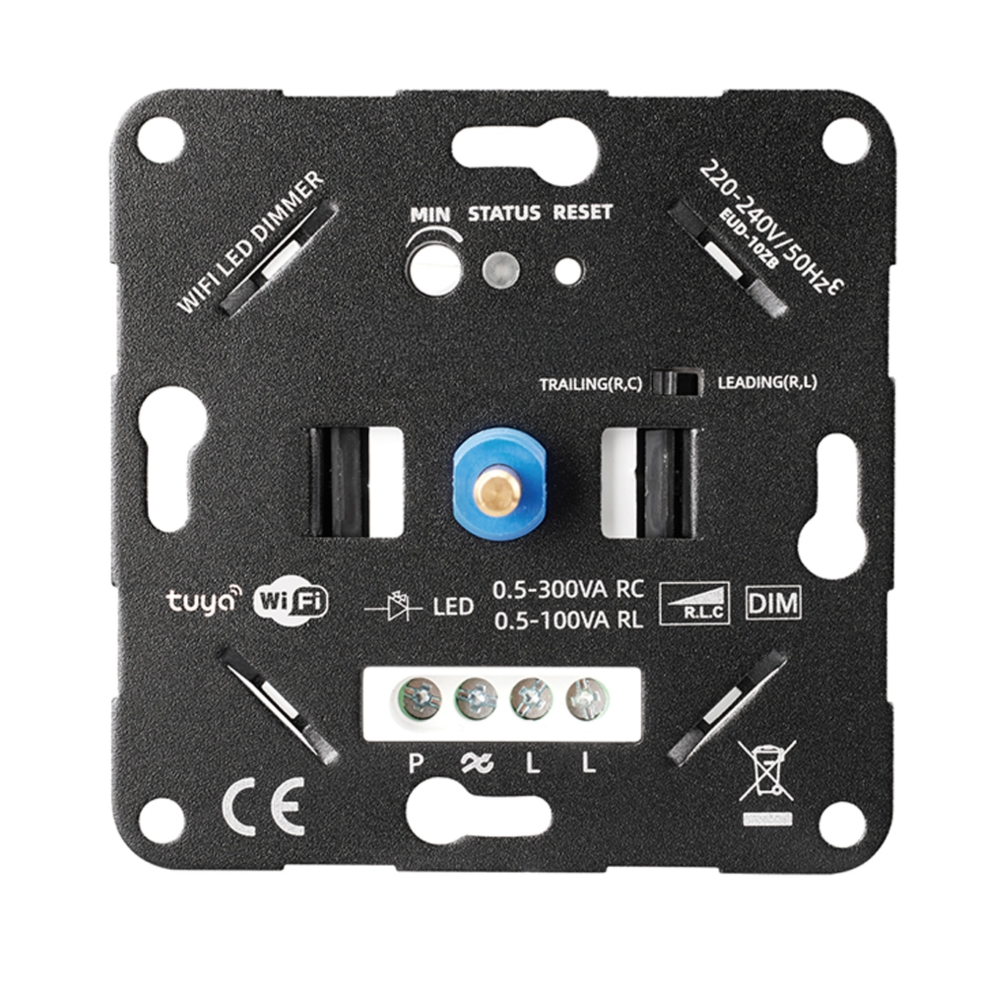 Innenseite Drehdimmer mit Anschlüssen und Montagebohrungen