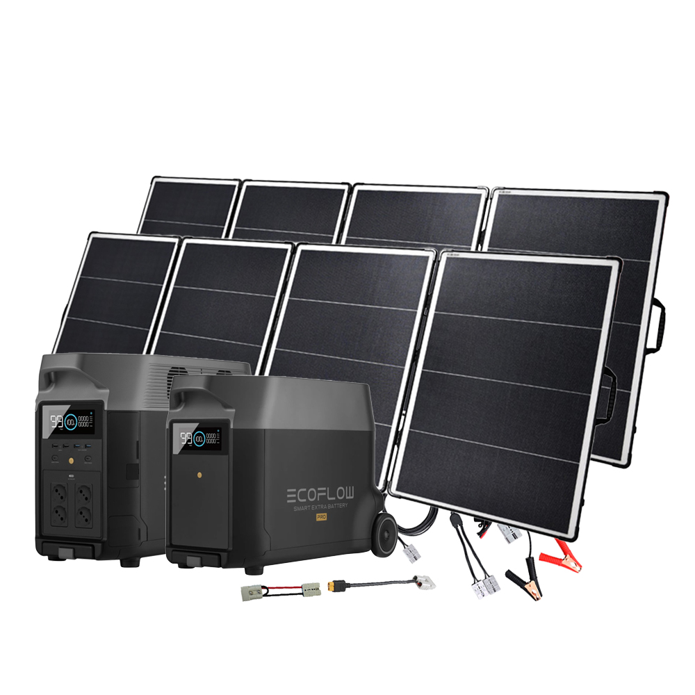 SavingsBundle Ecoflow Delta Pro Powerstation with 2 x 400W Offgridtec solar module and 3.6kWh additional battery