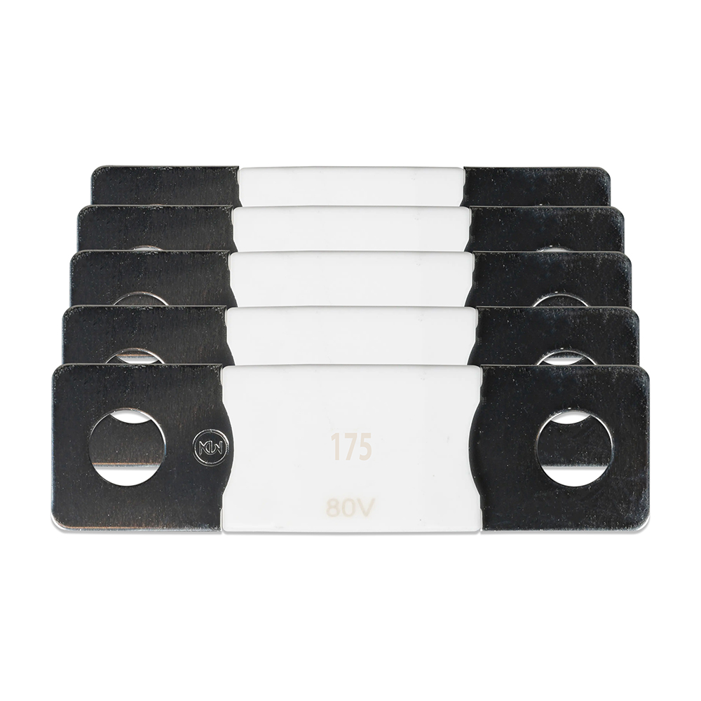 Setansicht von 5 weißen Victron MEGA Sicherungen 175A/80V