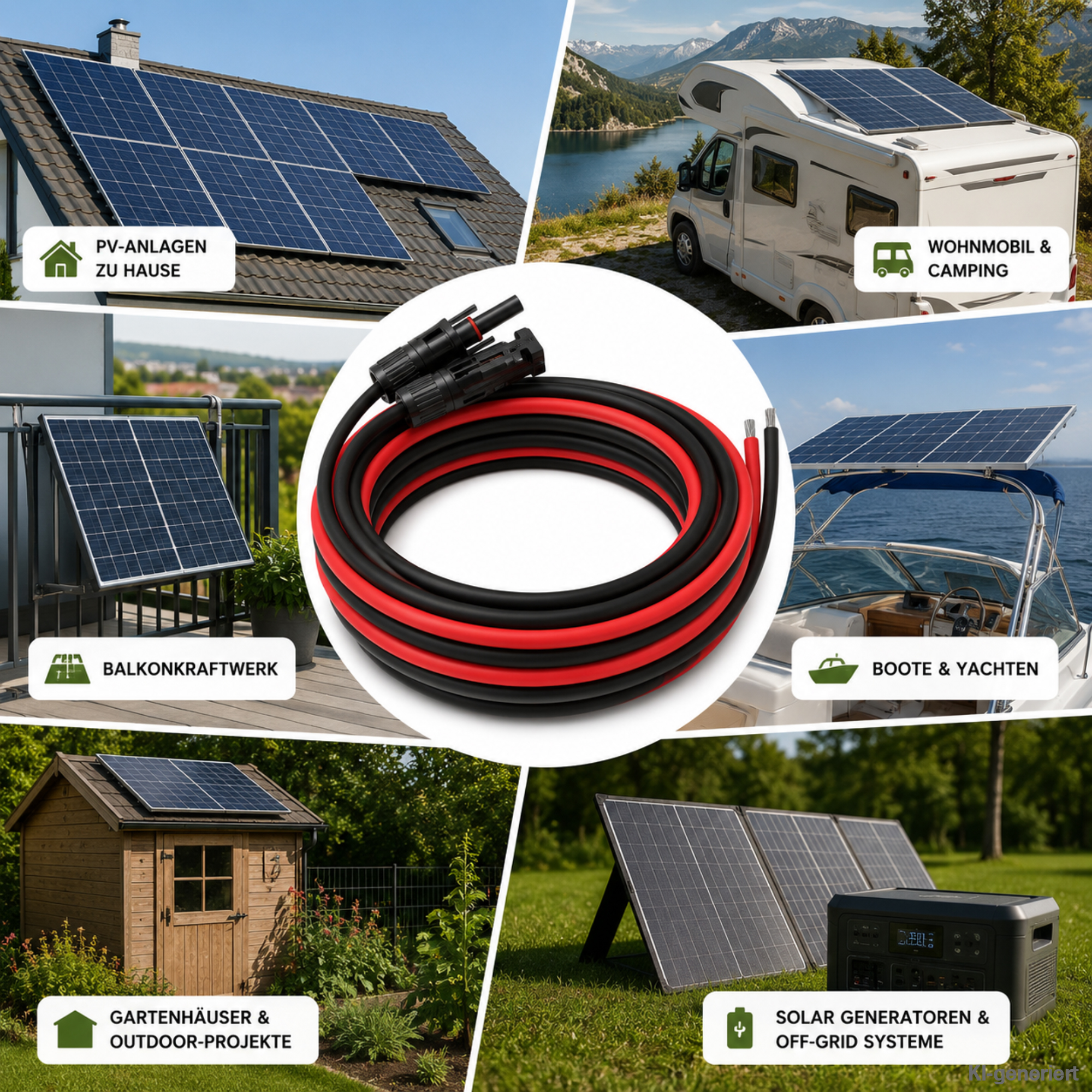 15m 4mm Solarkabel schwarz rot mit 6 Fotos von Anwendungsgebieten