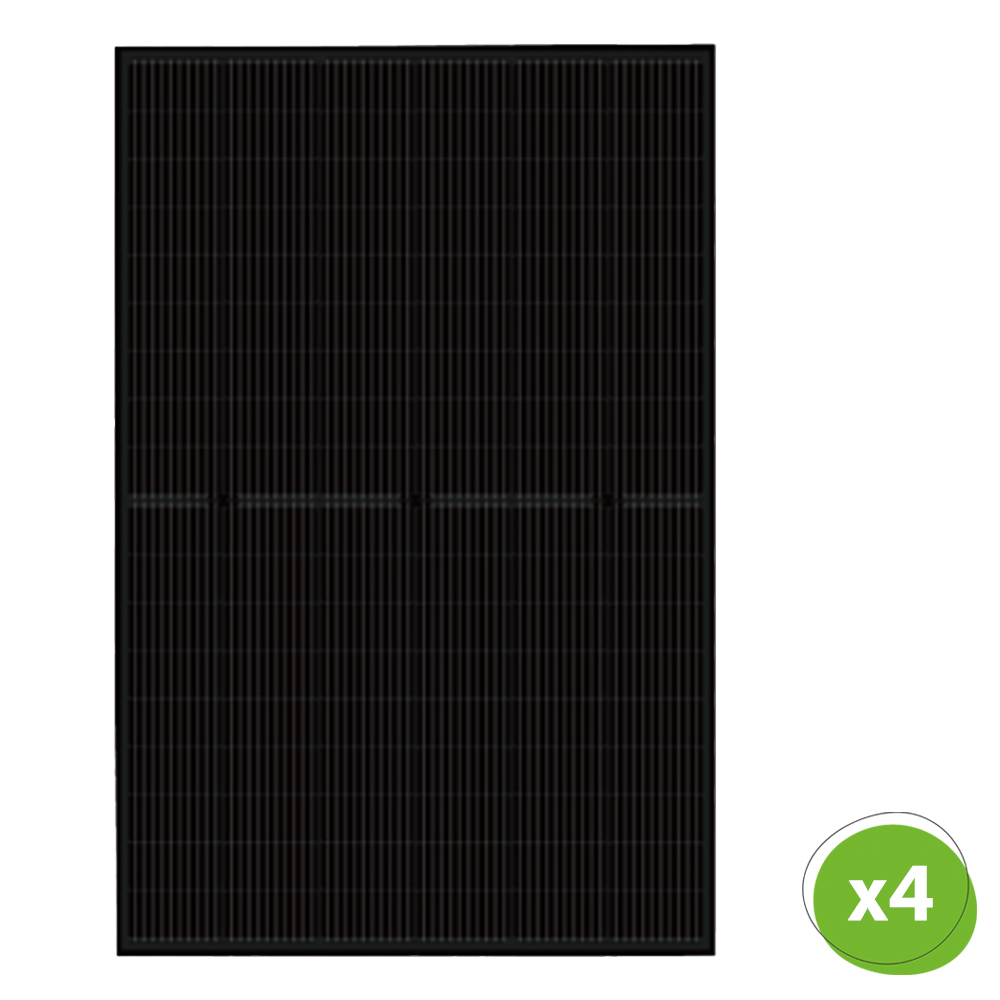 Frontansicht: Luxen 450W Full-Black Solarmodul; unten rechts befindet sich die Mengenangabe "x4" Frontansicht: Luxen 450W Full-Black Solarmodul; unten rechts befindet sich die Mengenangabe "x4"