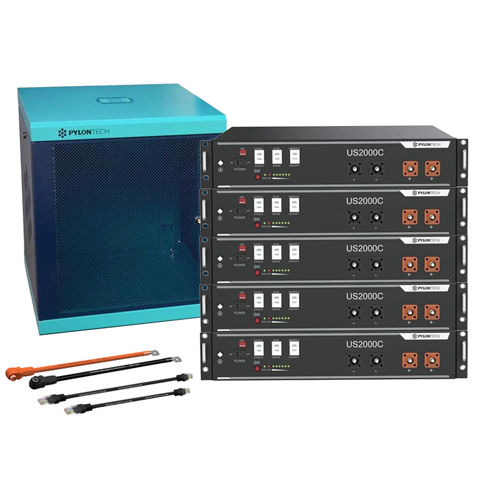 Pylontech 5x us2000c LiFePO4 battery 12kWh with inverter connection set and battery cabinet