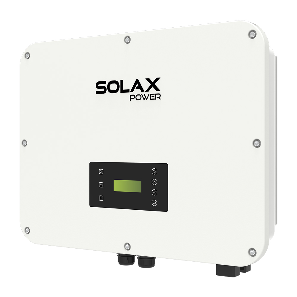 Schrägansicht von rechts: SolaX X3-ULT-15KP(AFCI) Inverter mit Display und Anschlüssen