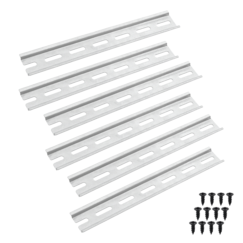 6x silberne 20cm DIN-Schienen inkl. 12 schwarzen Schrauben