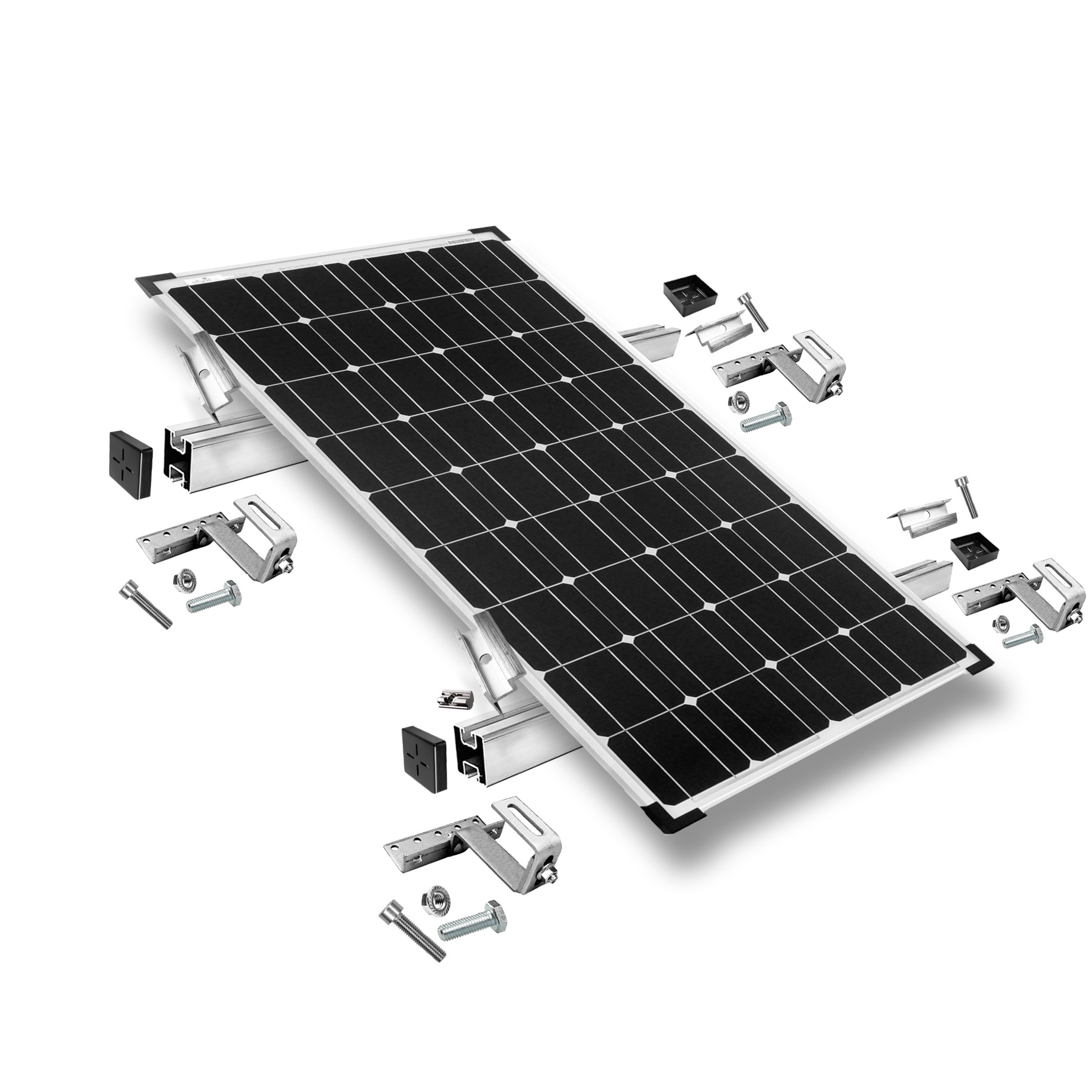 Mounting kit with roof hooks 3-way adjustable (for roof tiles) for pitched roof mounting of solar panels 30mm - 35mm frame height