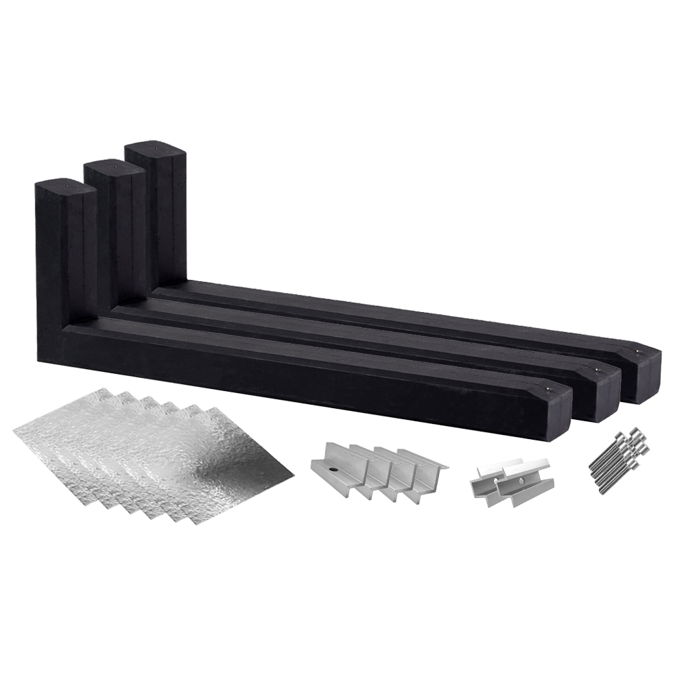 Montageset für 2 Solarmodule mit drei 15° Wattstone Betonsockeln, Schutzmatten, Klemmen und Schrauben
