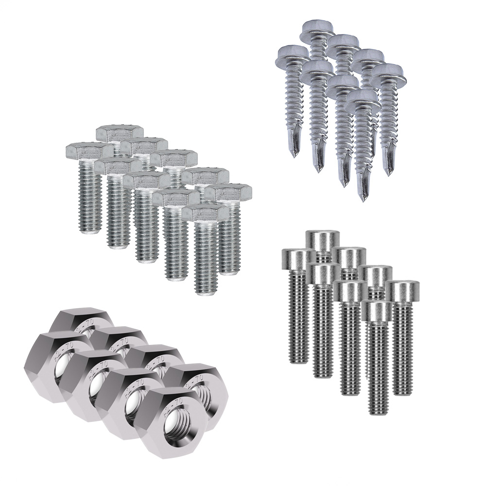 Schrauben und Muttern des Befestigungskits in silber