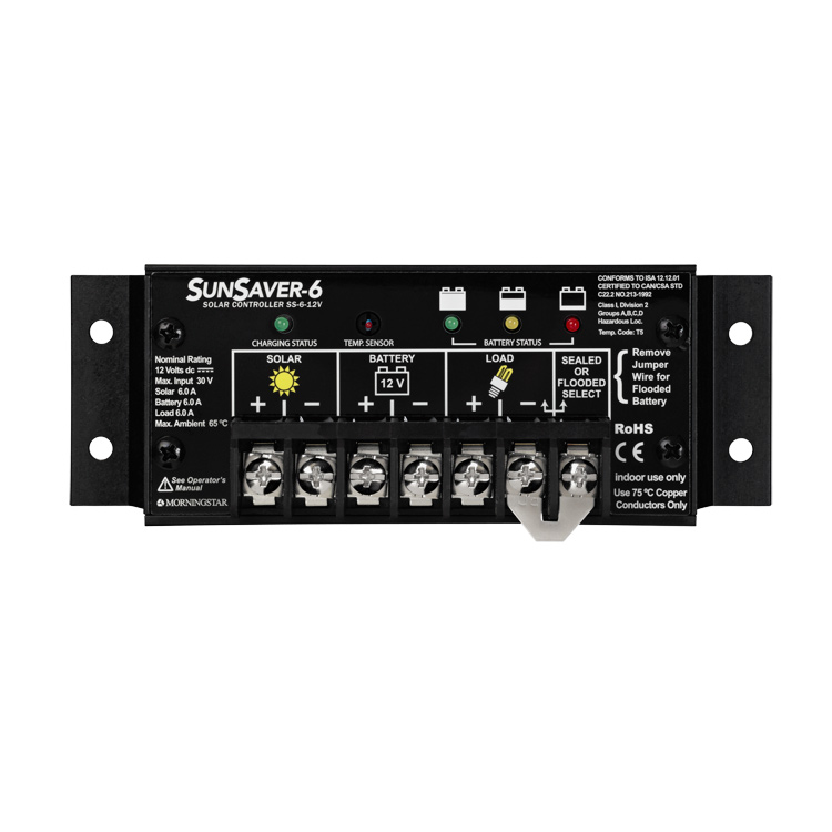 Laderegler in schwarz mit vorgebohrten Montagelöchern