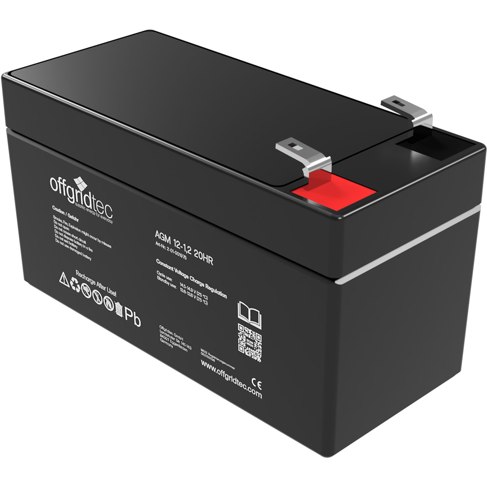 Batterie in schwarz mit weißer Aufschrift in schräger Ansicht