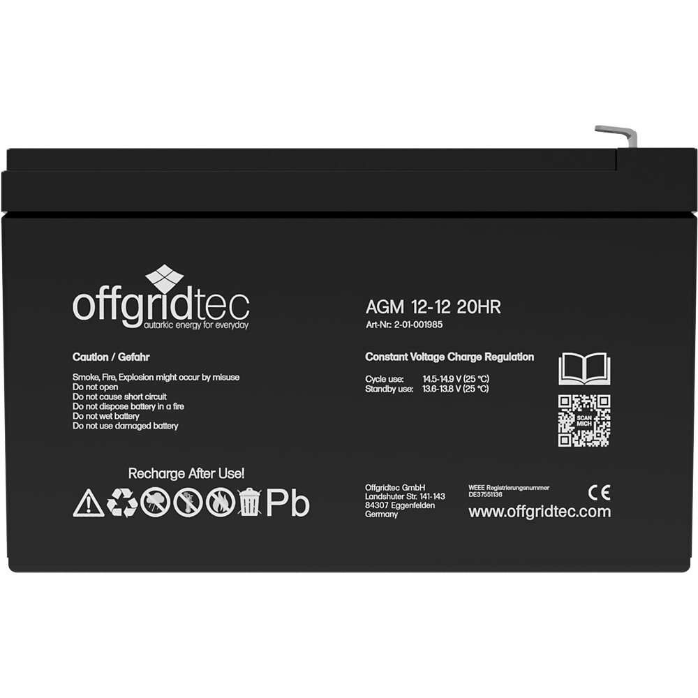 Batterie in schwarz mit weißer Aufschrift in Frontansicht