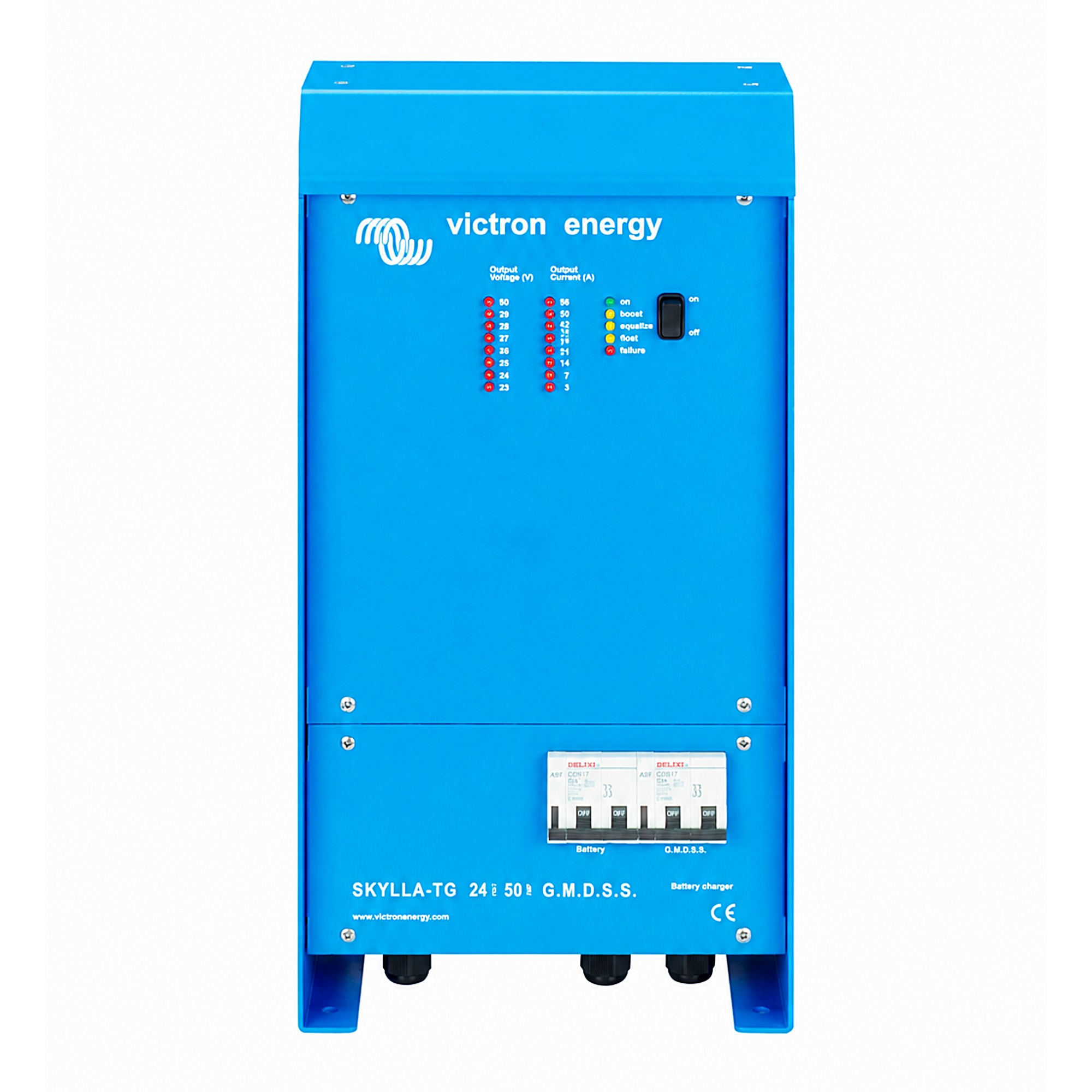 blaues Victron Skylla-TG GMDSS Batterieladegerät Frontalansicht