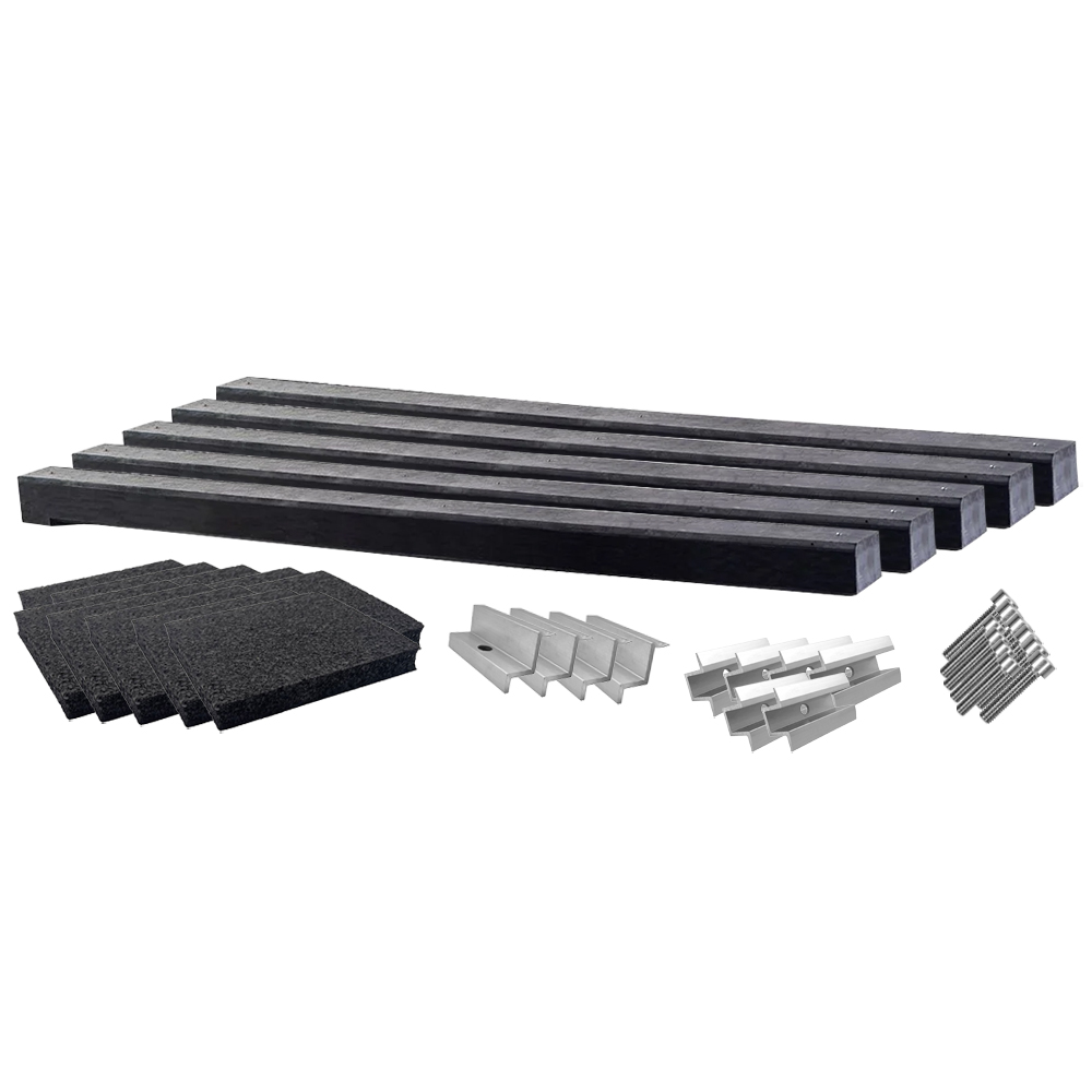 Wattstone PV Montage sur toit plat pour 4 modules solaires 0° Socle en béton tapis de protection de construction noir Montageset für 4 Solarmodule mit fünf 0° Wattstone Betonsockeln, Schutzmatten, Klemmen und Schrauben