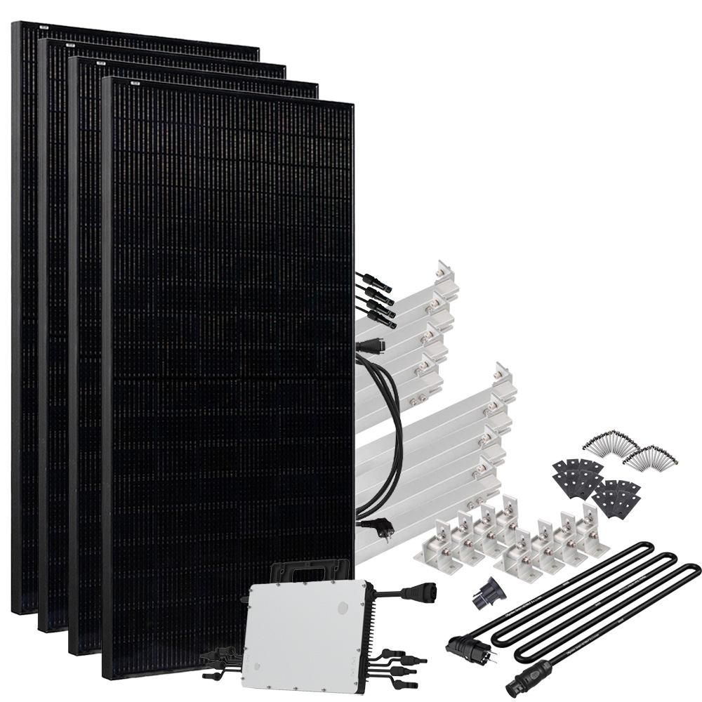 Offgridtec® Solar-Direct 1800W HMS-1600-4T Solaranlage Full Black Schuko-Anschluss - 5m Anschlusskabel – Montageset Flachdach