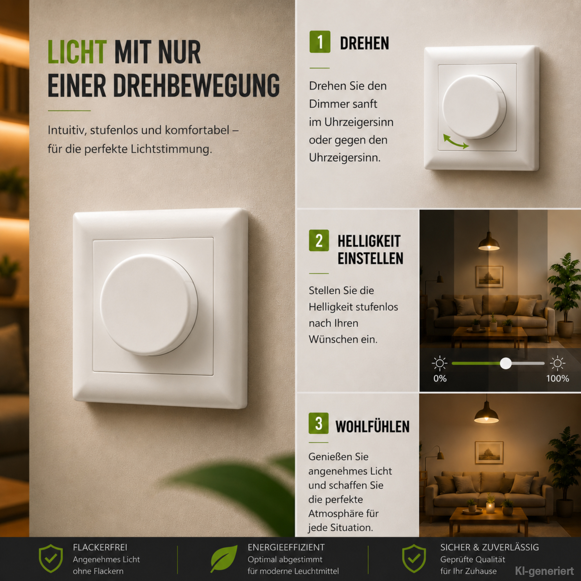weißer runder Drehdimmer Licht mit nur einer Drehbewegung Erklärung Funktionsweise