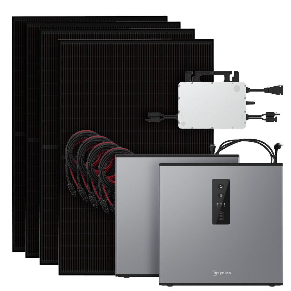 Solar-Komplettset mit 4 Full-Black Modulen, Hoymiles Wechselrichter, 2  Speichermodulen & Kabel