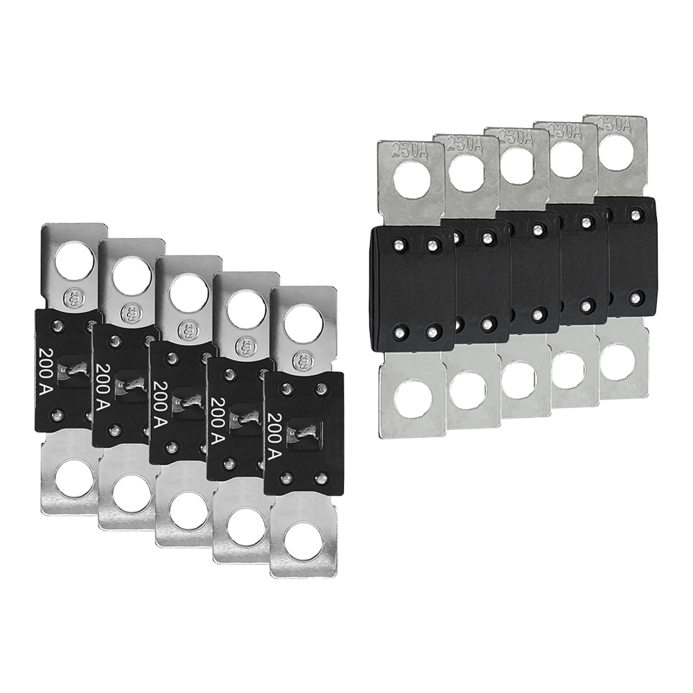 Zwei Sicherungspaare mit 5x 200A und 5x 250A Sicherungen